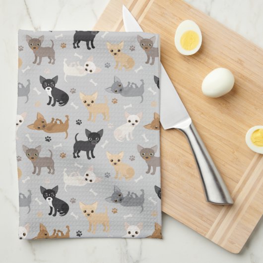Chihuahua Botten en Paws Gray Kitchen Towel Theedoek (Quarter Fold)