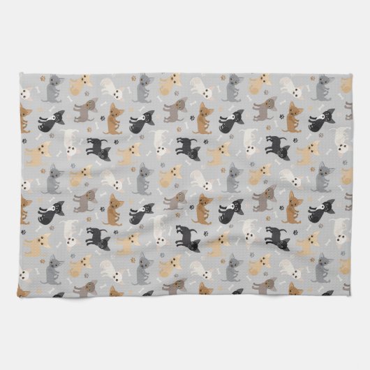 Chihuahua Botten en Paws Gray Kitchen Towel Theedoek (Horizontaal)