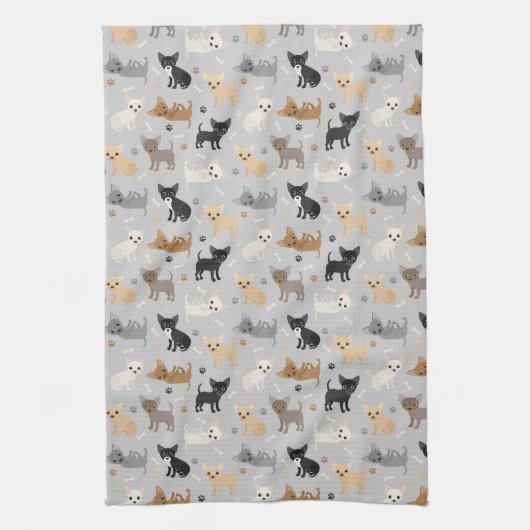 Chihuahua Botten en Paws Gray Kitchen Towel Theedoek (Verticaal)