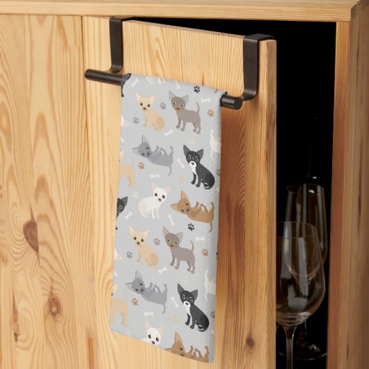Chihuahua Botten en Paws Gray Kitchen Towel Theedoek (Derde Gevouwen)