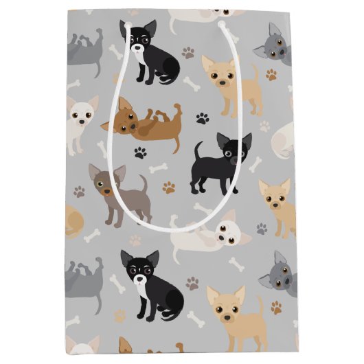 Chihuahua Botten en Paws Gray Medium Gift Bag Medium Cadeauzakje (Voorkant)