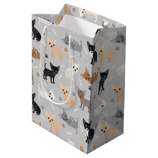 Chihuahua Botten en Paws Gray Medium Gift Bag Medium Cadeauzakje (Achterkant Gekanteld)