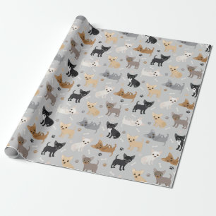 Chihuahua Botten en paws grijs omslagpapier Cadeaupapier