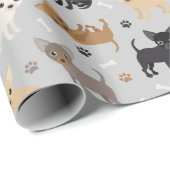 Chihuahua Botten en paws grijs omslagpapier Cadeaupapier (Rol Hoek)