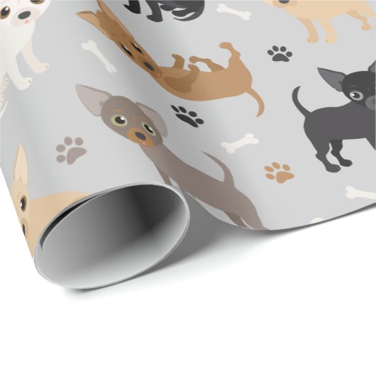 Chihuahua Botten en paws grijs omslagpapier Cadeaupapier (Rol Hoek)