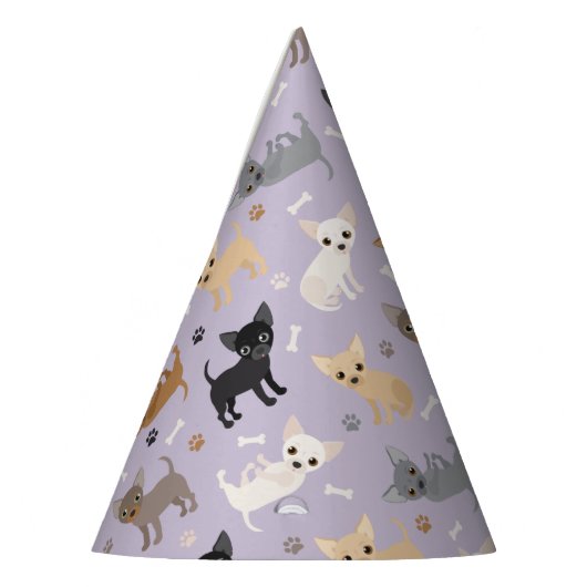 Chihuahua Botten en Paws Paars Feesthoedjes (Links)