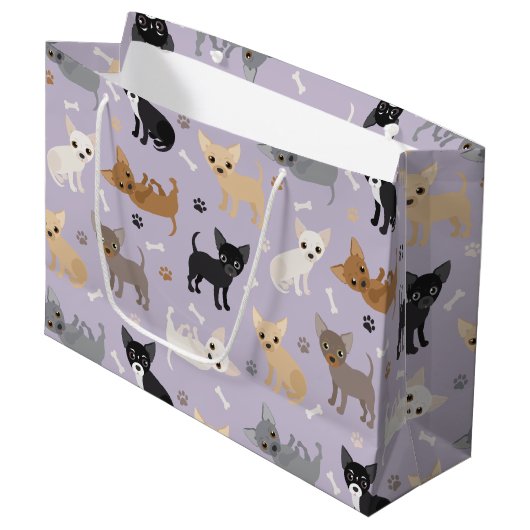 Chihuahua Botten en Paws Paars Groot Cadeauzakje (Voorkant Gekanteld)