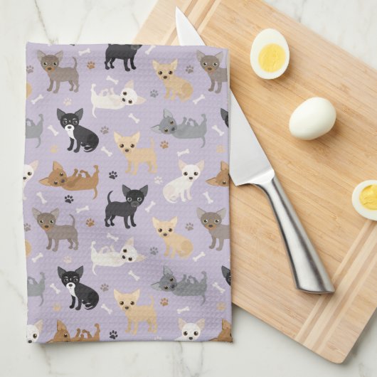 Chihuahua Botten en Paws Paars Theedoek (Quarter Fold)