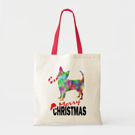 Chihuahua & Candy Cane Vrolijk Kerstfeest Canvas t Tote Bag (Voorkant)