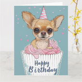 Chihuahua Cartoon Anime Cupcake Pootjes Kaart (Gele Bloem)