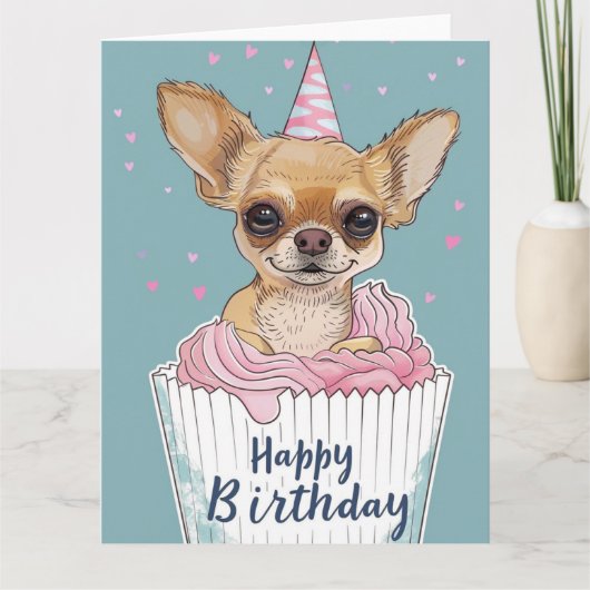 Chihuahua Cartoon Anime Cupcake Pootjes Kaart (Voorkant)