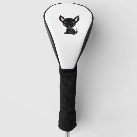 chihuahua cartoon zwart golfheadcover (Voorkant)