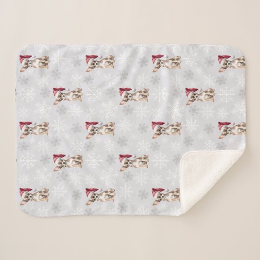 Chihuahua Chi Hond in Santa Hat Grijs Sherpa Deken (Voorkant (horizontaal))