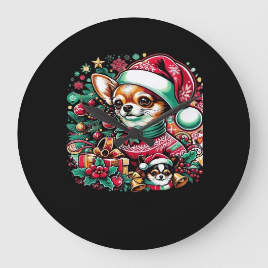 Chihuahua Christmas Cheer! Classic T-Shirt Grote Klok (Voorkant)