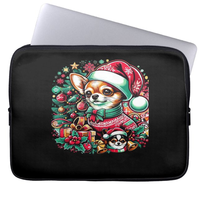 Chihuahua Christmas Cheer! Classic T-Shirt Laptop Sleeve (Voorkant)