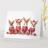Chihuahua Christmas Dress Santa Hat Kaart (Gele Bloem)