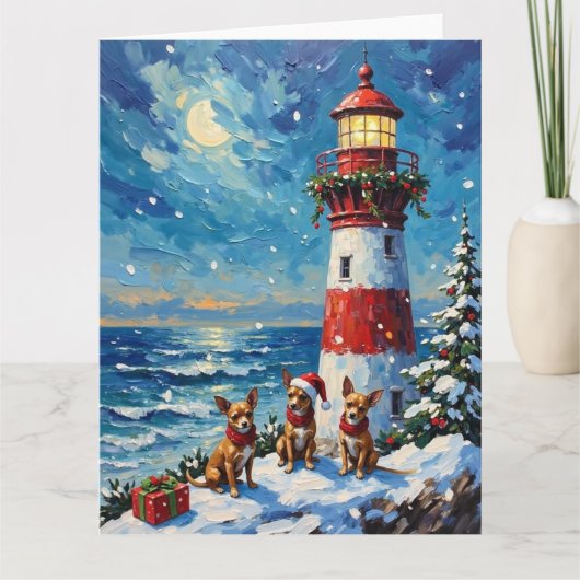 Chihuahua Christmas Lighthouse Holiday Kaart (Voorkant)