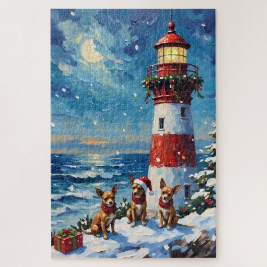 Chihuahua Christmas Lighthouse Holiday Legpuzzel (Verticaal)