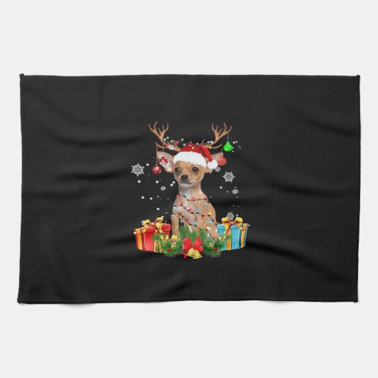 Chihuahua Christmas Lights Santa Oversized T-Shirt Theedoek (Horizontaal)