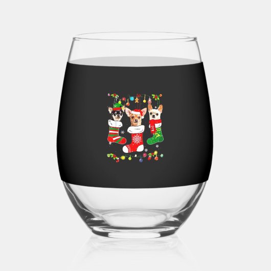 Chihuahua Christmas Lights Xmas Dog Classic T-Shir Wijnglas Zonder Voet (Voorkant)