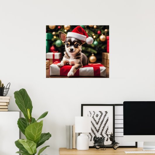 Chihuahua Christmas Puppy Poster (Thuiskantoor)