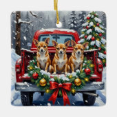 Chihuahua Christmas Red Truck Holiday Keramisch Ornament (Voorkant)
