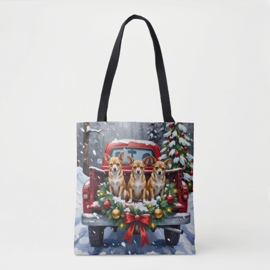 Chihuahua Christmas Red Truck Holiday Tote Bag (Voorkant)