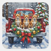 Chihuahua Christmas Red Truck Holiday Vierkante Sticker (Voorkant)