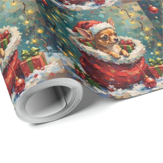 Chihuahua Christmas Santa Bag Adventure Cadeaupapier (Rol Hoek)