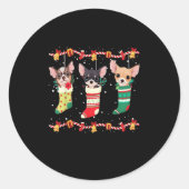 Chihuahua Christmas Sokken Lights Funny Xmas Dog L Ronde Sticker (Voorkant)