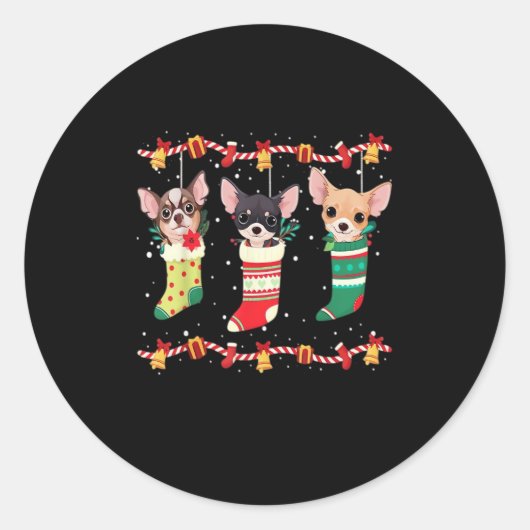 Chihuahua Christmas Sokken Lights Funny Xmas Dog L Ronde Sticker (Voorkant)