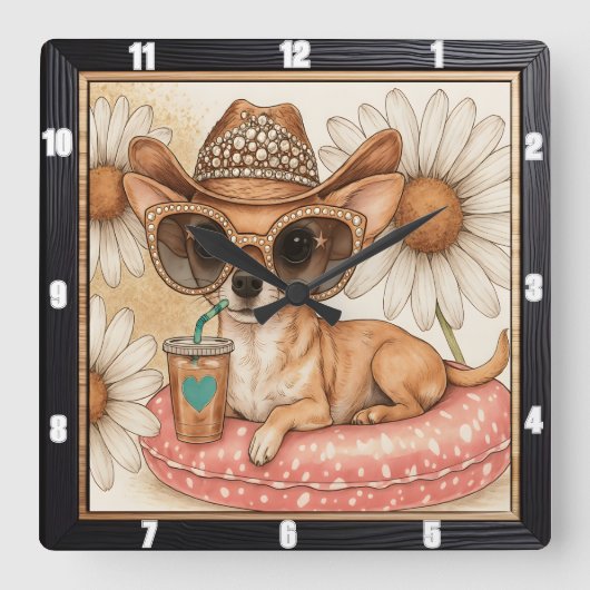 Chihuahua Cowboy Pool Party Vierkante Klok (Voorkant)