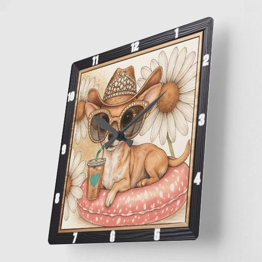 Chihuahua Cowboy Pool Party Vierkante Klok (Hoek)