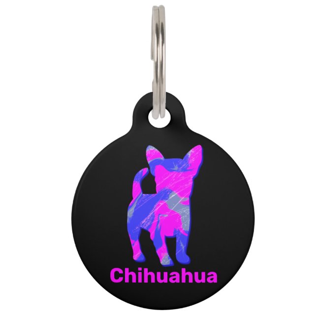 Chihuahua Crazy Hot Pink en Blue Huisdierpenning (Voorkant)