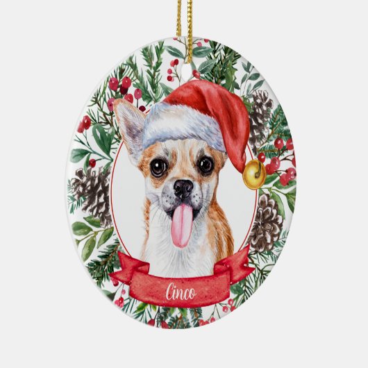 Chihuahua Custom Dog Santa Hat kerstversiering Keramisch Ornament (Rechts)