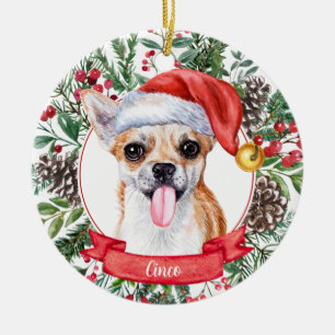 Chihuahua Custom Dog Santa Hat kerstversiering Keramisch Ornament