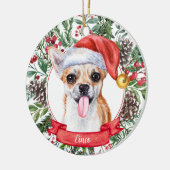 Chihuahua Custom Dog Santa Hat kerstversiering Keramisch Ornament (Links)