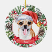 Chihuahua Custom Dog Santa Hat kerstversiering Keramisch Ornament (Achterkant)