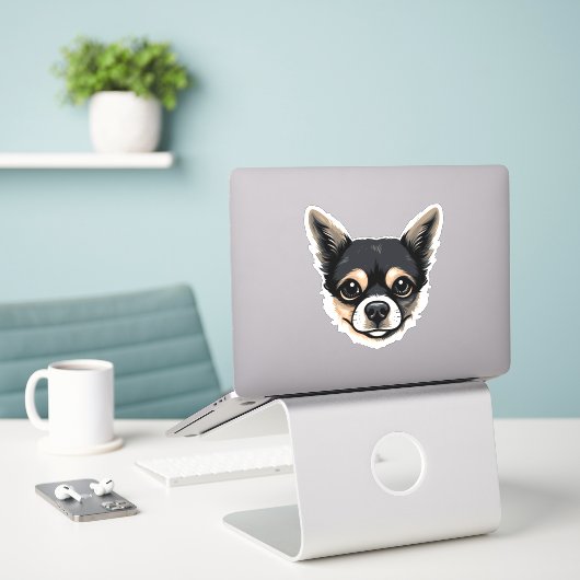 Chihuahua Cute Dog Face Puppy Cartoon Contour Sticker (Laptop op bureau)