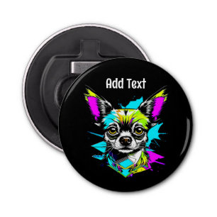 Chihuahua Cyberpunk stijl Kunst Gepersonaliseerd Button Flesopener