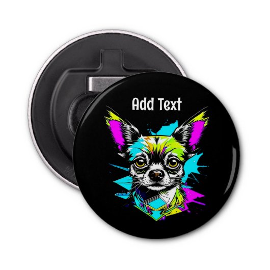 Chihuahua Cyberpunk stijl Kunst Gepersonaliseerd Button Flesopener (Voorkant)