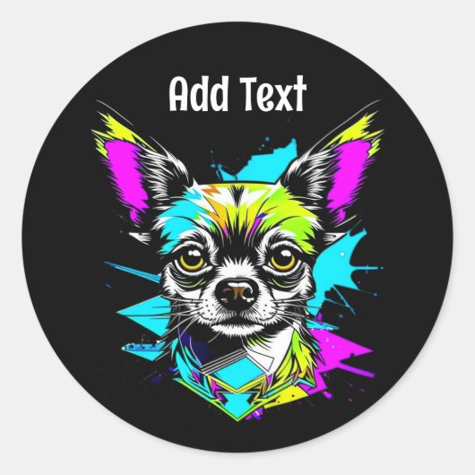 Chihuahua Cyberpunk stijl Kunst Gepersonaliseerd Ronde Sticker (Voorkant)
