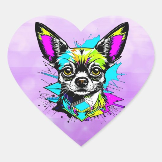 Chihuahua Cyberpunk stijl Kunst Hart Sticker (Voorkant)