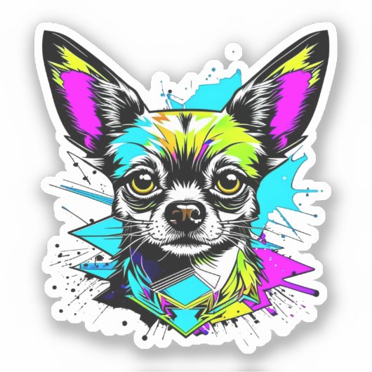 Chihuahua Cyberpunk stijl Kunst Sticker (Voorkant)