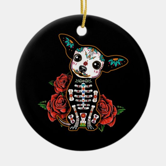 Chihuahua dia de los muertos day keramisch ornament (Voorkant)