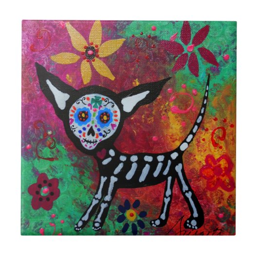 CHIHUAHUA DIA DE LOS MUERTOS TILE TEGELTJE (Voorkant)