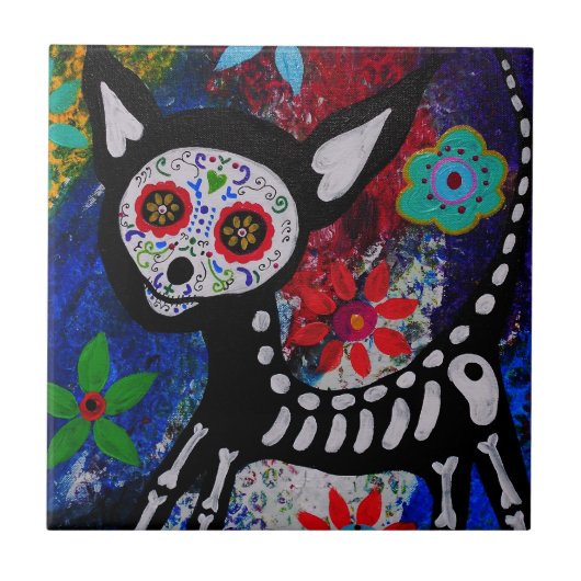 CHIHUAHUA DIA DE LOS MUERTOS TILE TEGELTJE (Voorkant)