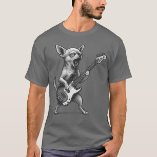 Chihuahua die basgitaar speelt rockmuziek hondenli t-shirt