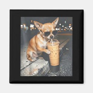 Chihuahua die ijsgekoelde koffie drinkt grappige d magneet