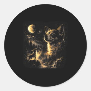 Chihuahua die naar de maan huilt retro 90s vintage ronde sticker